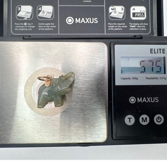 Vintage Signed HK 14K Gold & Carved Jade Elephant Good Luck Charm - Picture 7 of 8